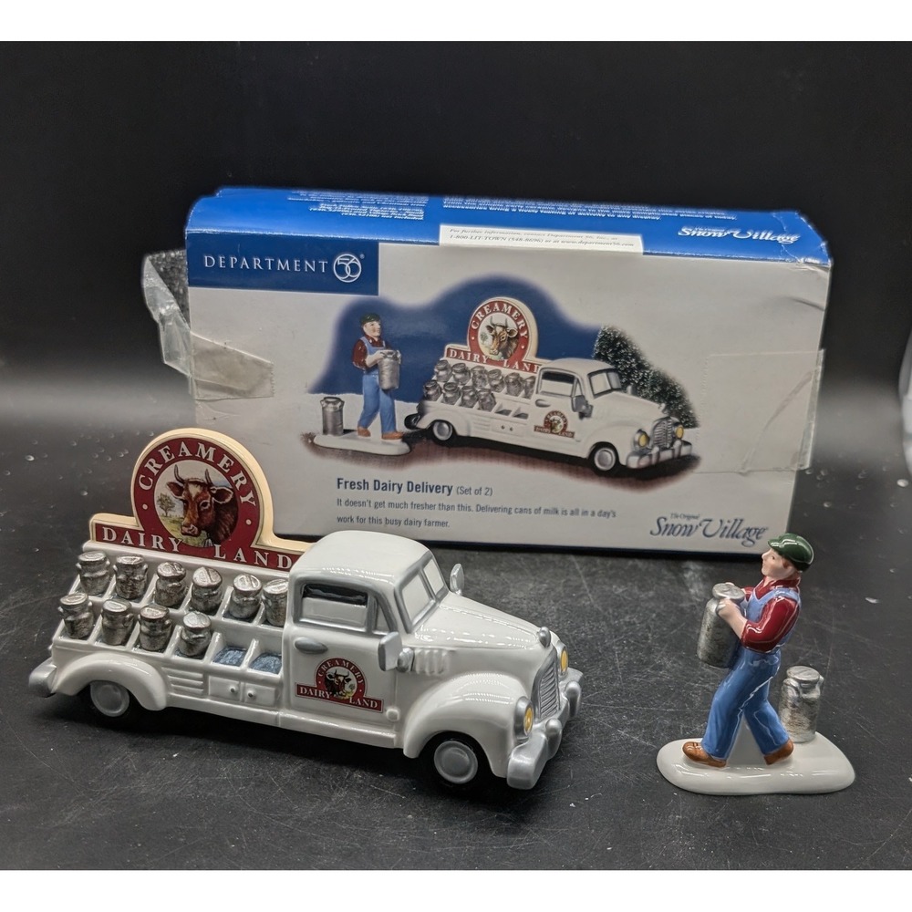 Dept 56 Snow Village Fresh Dairy Delivery Truck & Farmer Set 56.55195 Vintage